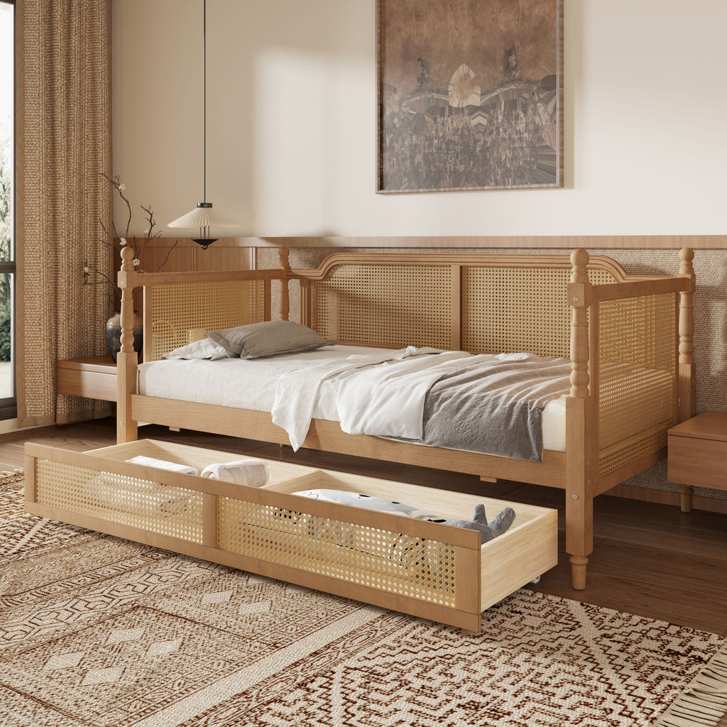Traditional Style Rattan Daybed, No Box Spring Needed Unique Piece Furniture