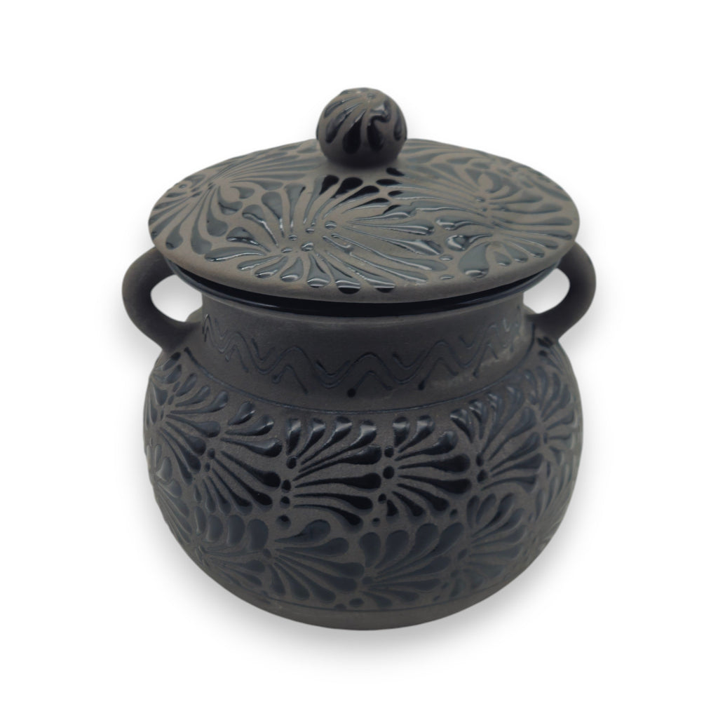 Black Talavera Bean Pot with Lid | Mexican Clay Frijolero The Talavera Hub