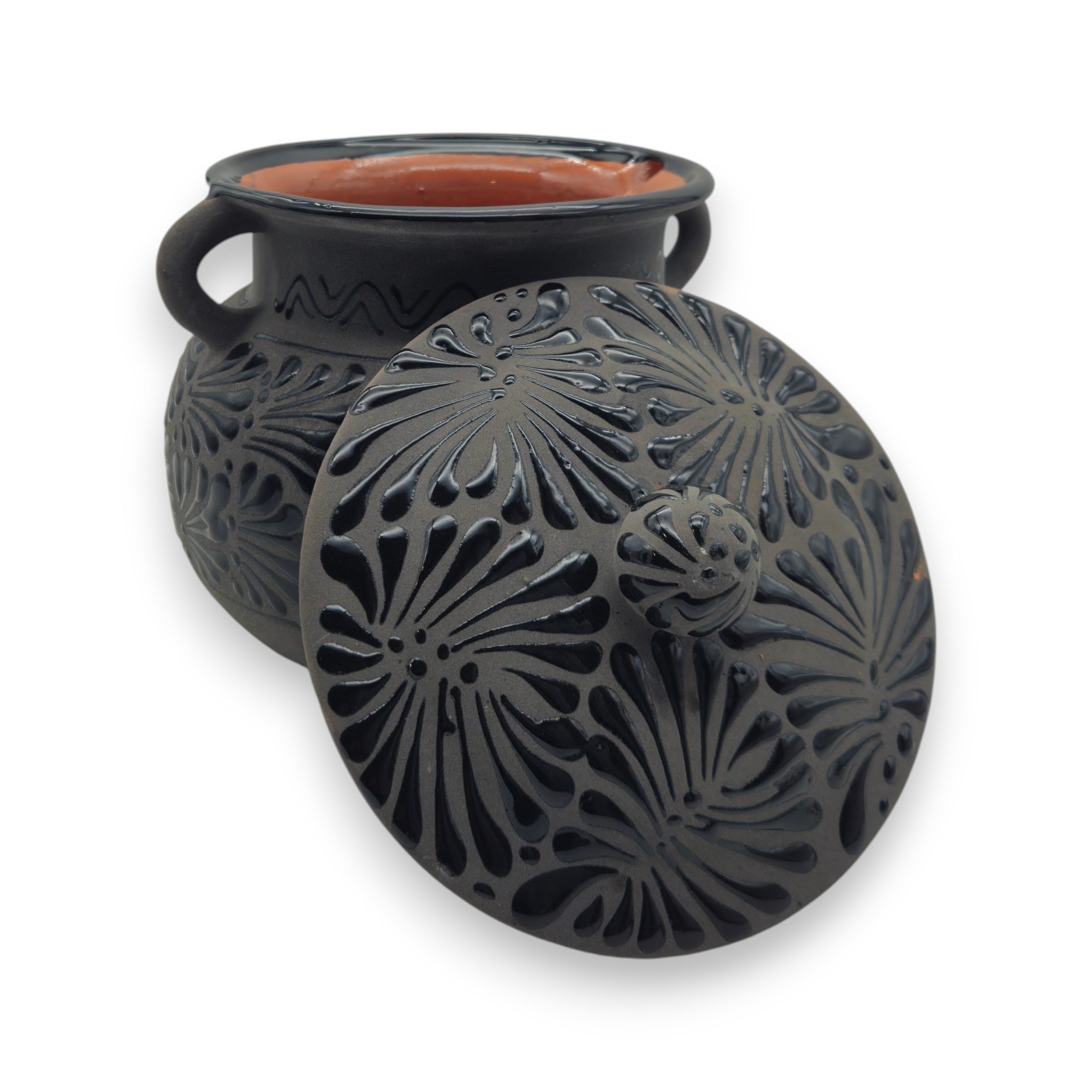 Black Talavera Bean Pot with Lid | Mexican Clay Frijolero The Talavera Hub