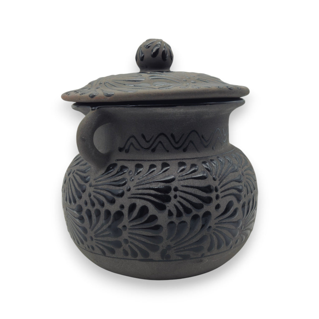 Black Talavera Bean Pot with Lid | Mexican Clay Frijolero The Talavera Hub
