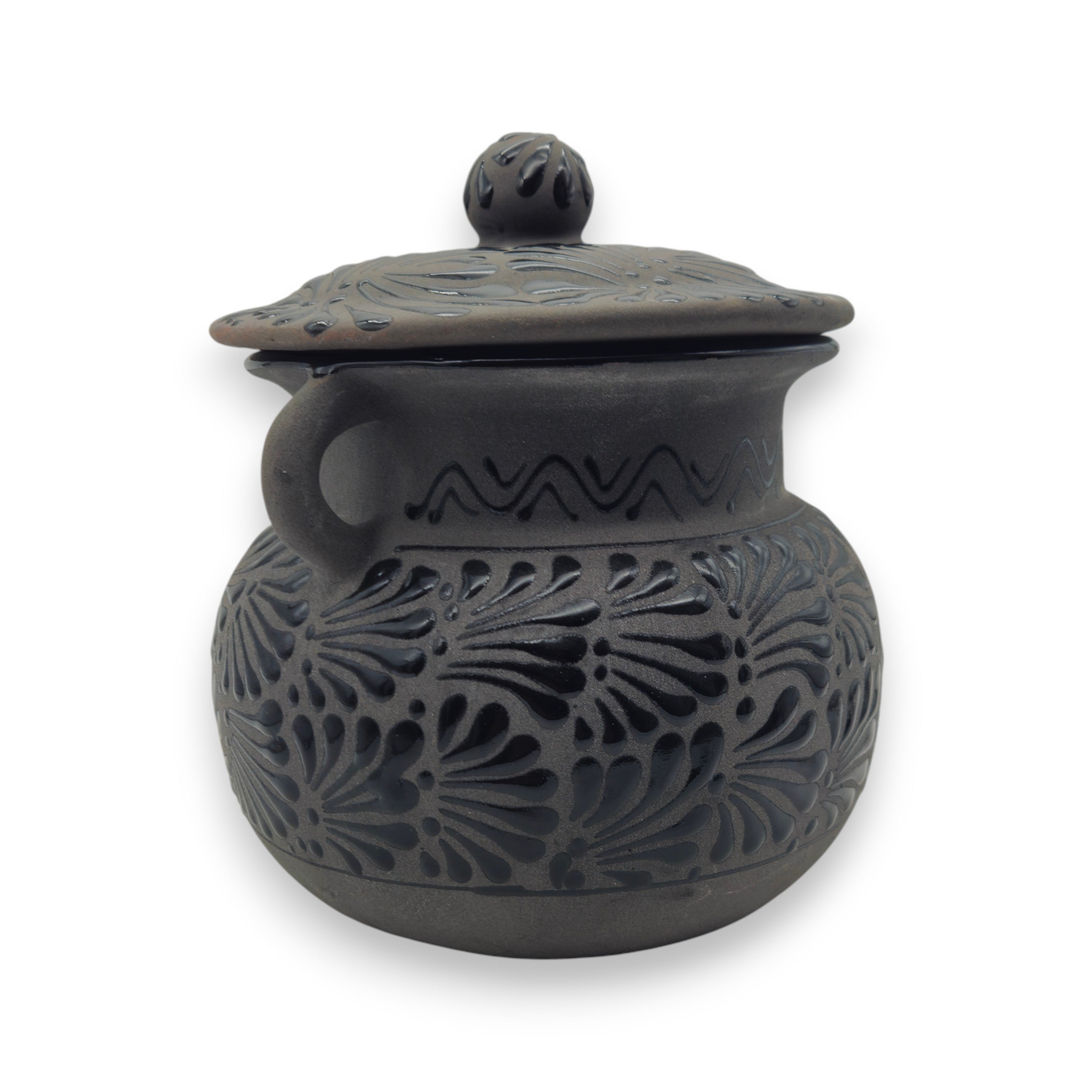 Black Talavera Bean Pot with Lid | Mexican Clay Frijolero The Talavera Hub
