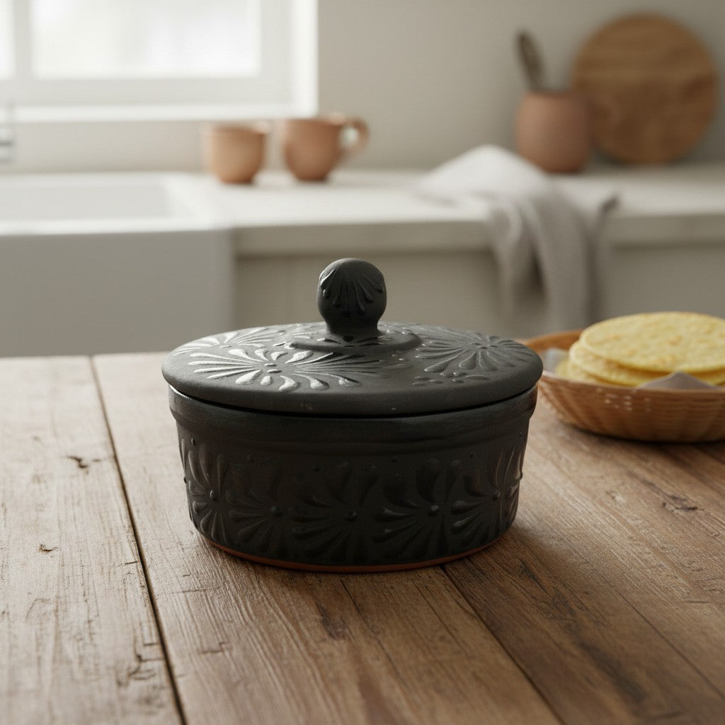 Black Talavera Tortilla Keeper | Handmade Ceramic Warmer The Talavera Hub
