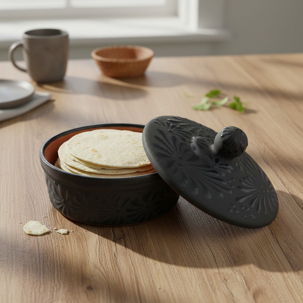 Black Talavera Tortilla Keeper | Handmade Ceramic Warmer The Talavera Hub