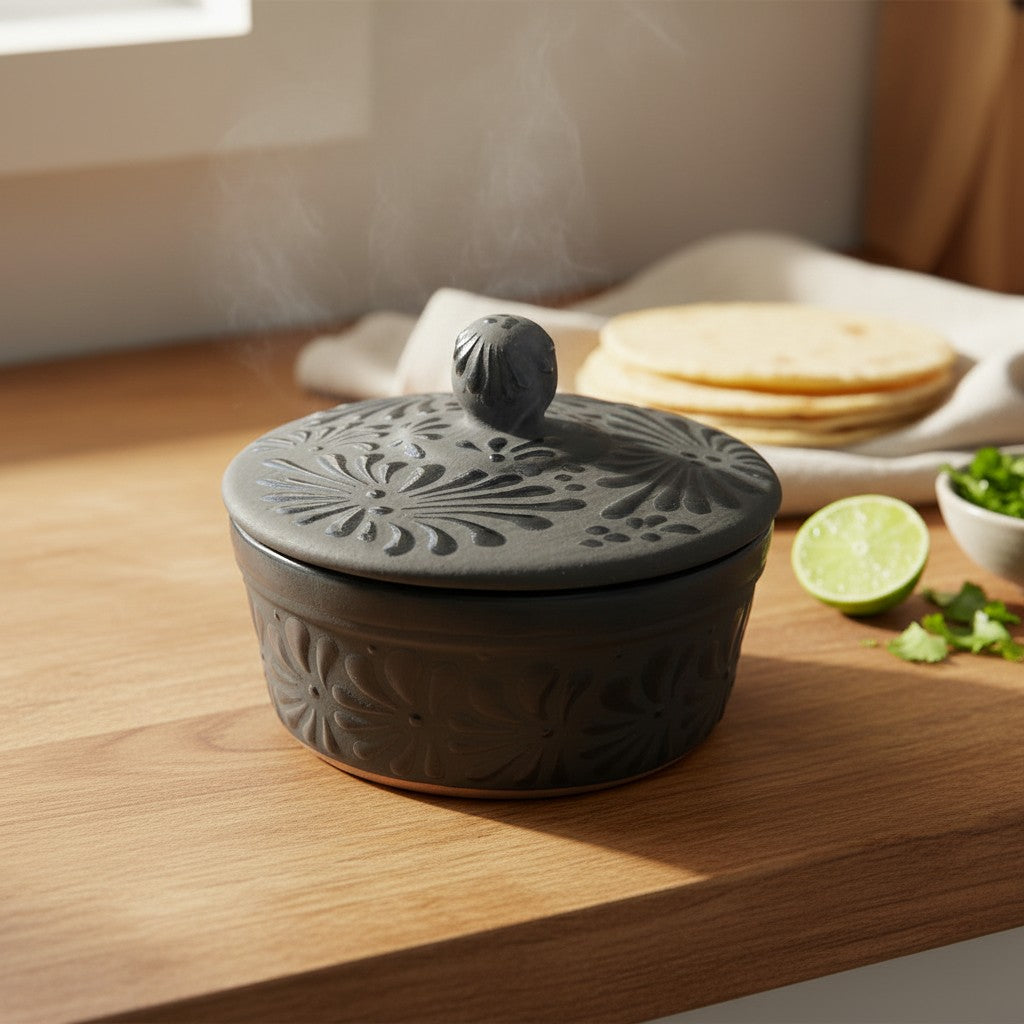 Black Talavera Tortilla Keeper | Handmade Ceramic Warmer The Talavera Hub