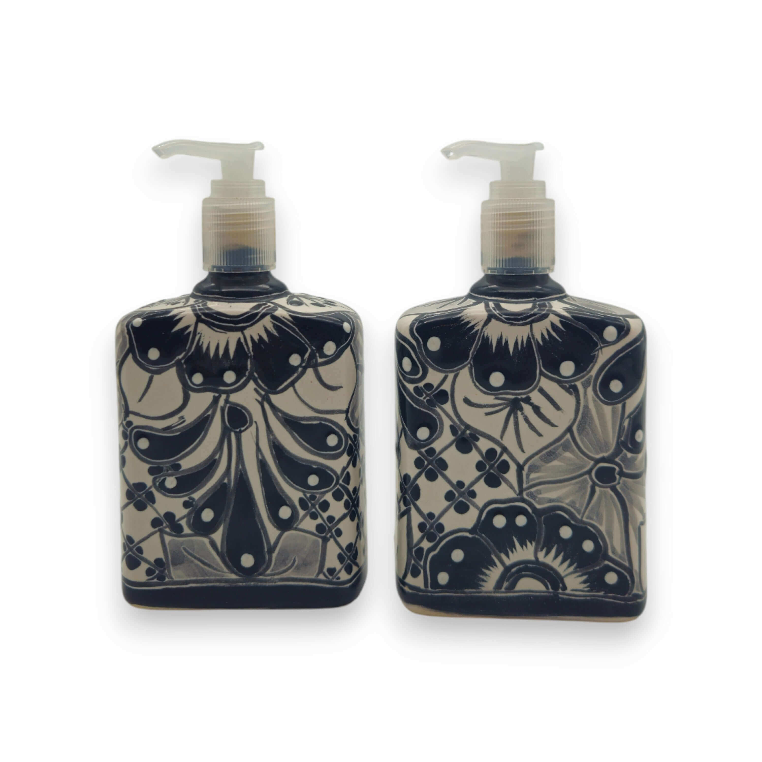 Black & White Talavera Soap Pump | Floral Ceramic Dispenser The Talavera Hub