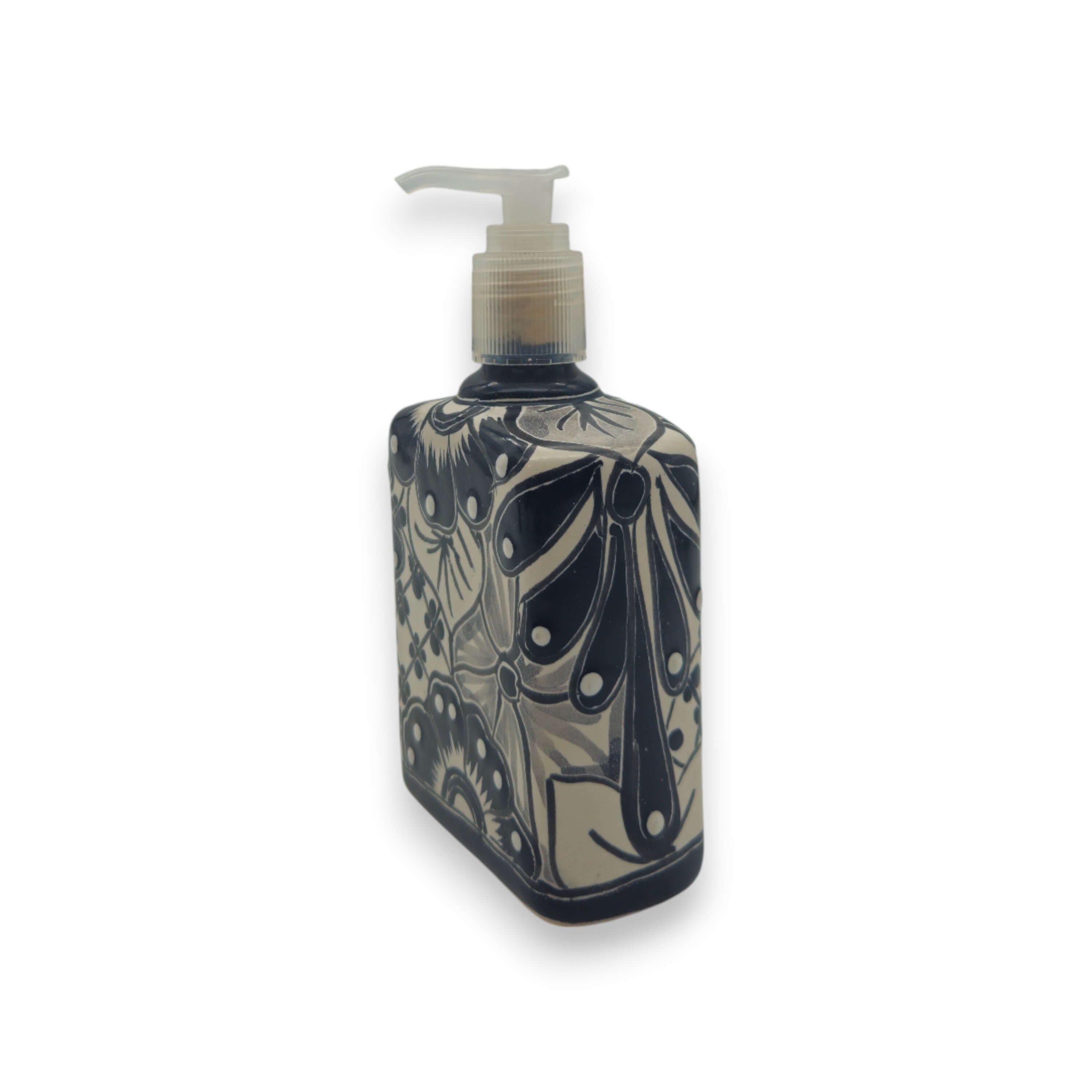 Black & White Talavera Soap Pump | Floral Ceramic Dispenser The Talavera Hub