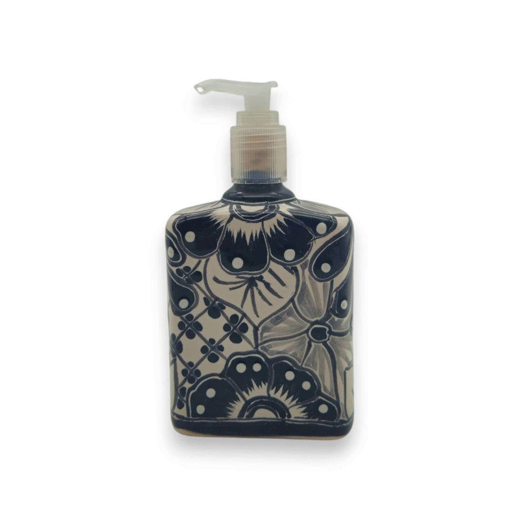 Black & White Talavera Soap Pump | Floral Ceramic Dispenser The Talavera Hub