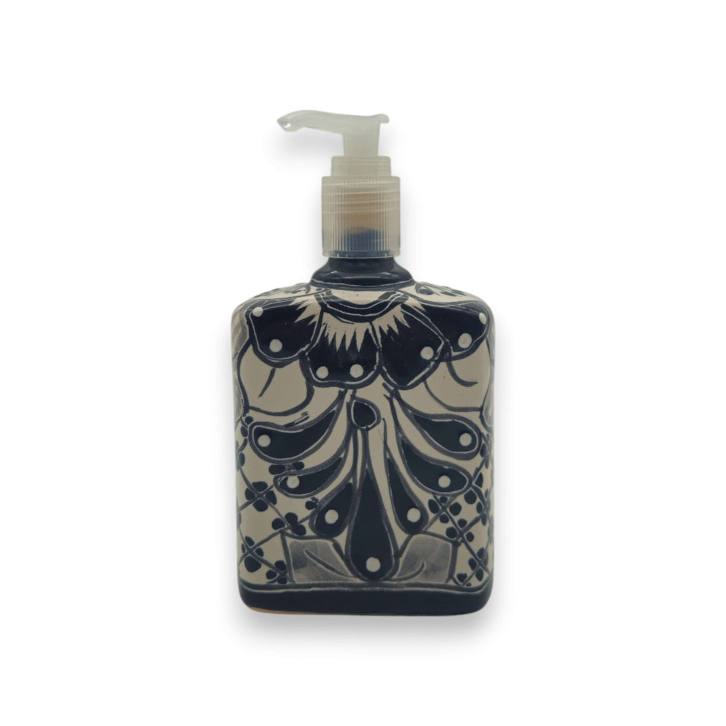 Black & White Talavera Soap Pump | Floral Ceramic Dispenser The Talavera Hub
