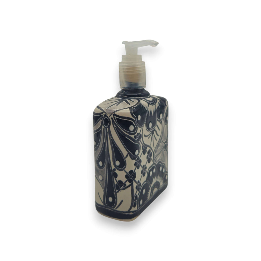 Black & White Talavera Soap Pump | Floral Ceramic Dispenser The Talavera Hub