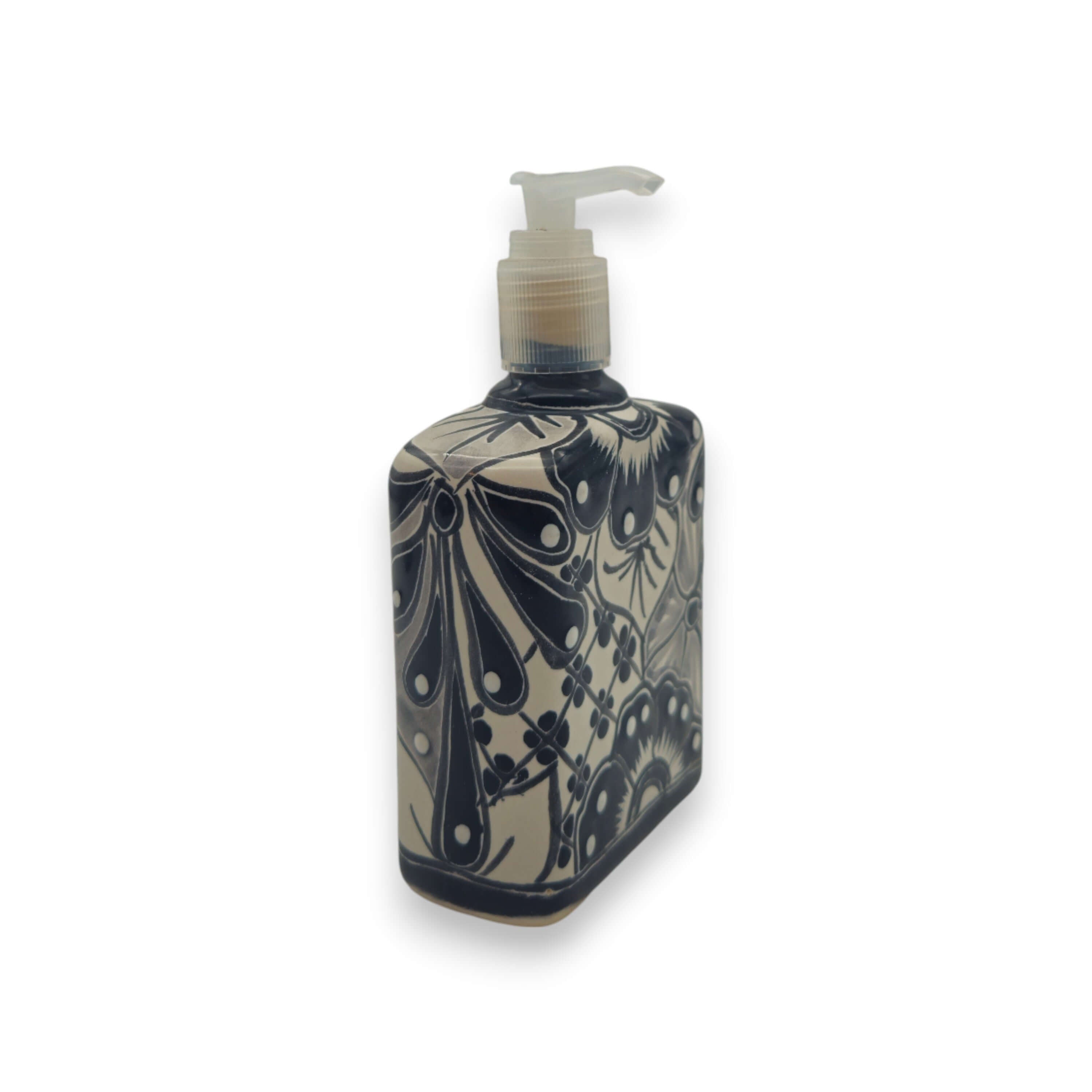Black & White Talavera Soap Pump | Floral Ceramic Dispenser The Talavera Hub