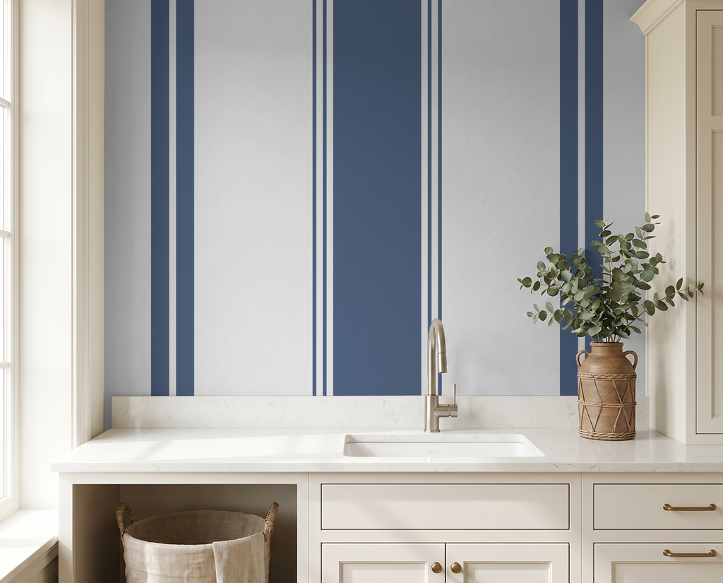 Fletcher Stripe (Blue) Wallpaper WALL BLUSH