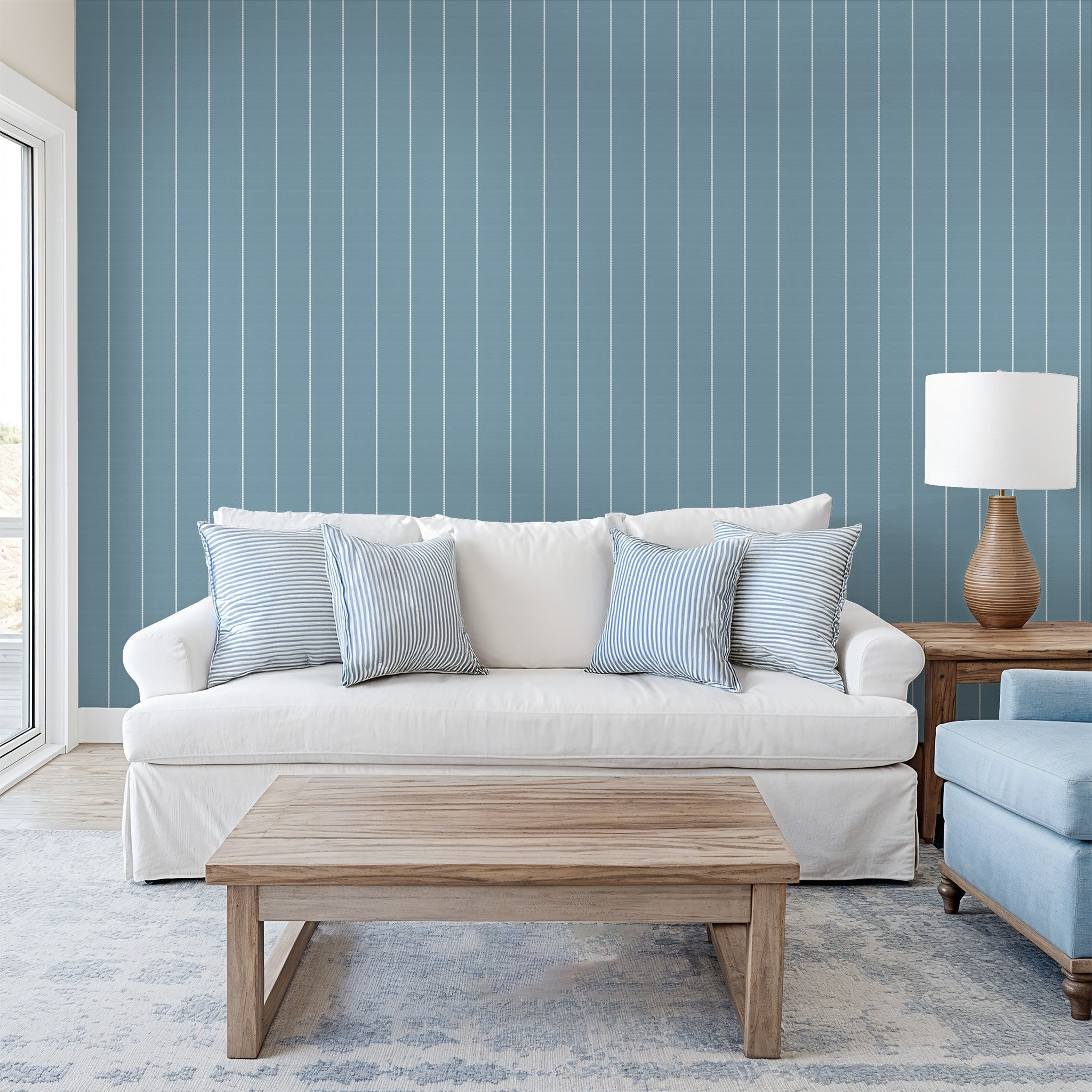 Pinstripe Dot (Blue) Wallpaper WALL BLUSH