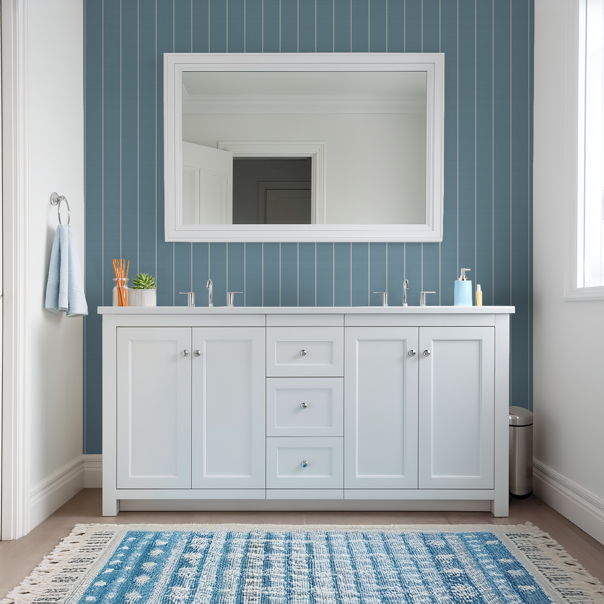 Pinstripe Dot (Blue) Wallpaper WALL BLUSH