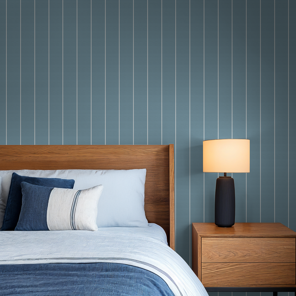 Pinstripe Dot (Blue) Wallpaper WALL BLUSH