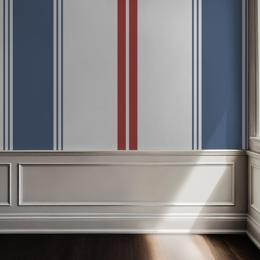 Fletcher Stripe (Blue and Red) Wallpaper WALL BLUSH