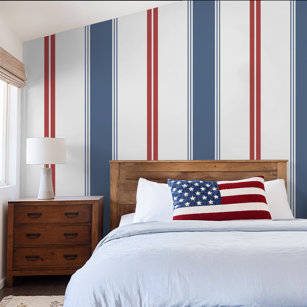 Fletcher Stripe (Blue and Red) Wallpaper WALL BLUSH