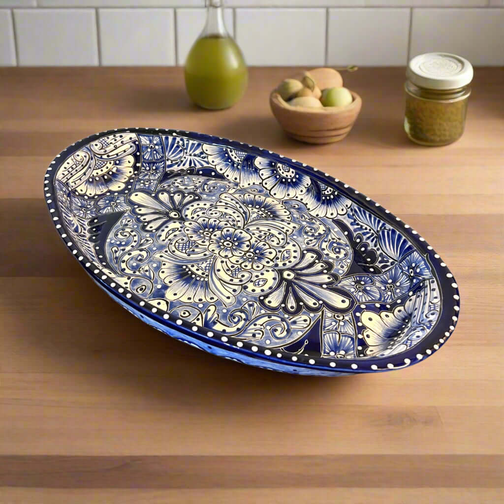 Talavera Oval Serving Platter | Blue & White Mexican Kitchenware The Talavera Hub
