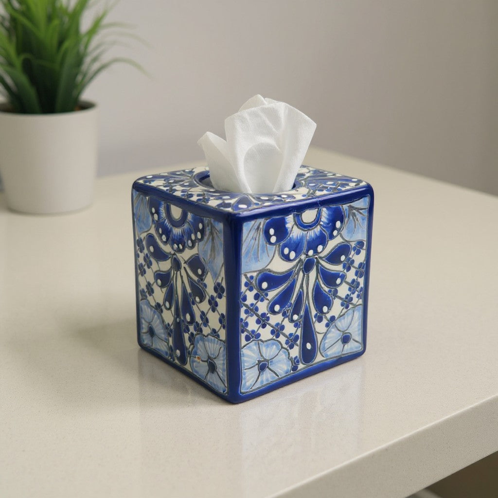 Blue & White Talavera Tissue Box | Handmade Mexican Accent The Talavera Hub