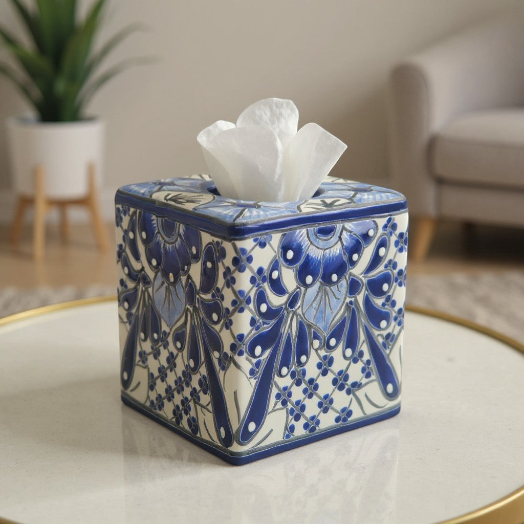 Blue & White Talavera Tissue Box | Handmade Mexican Accent The Talavera Hub