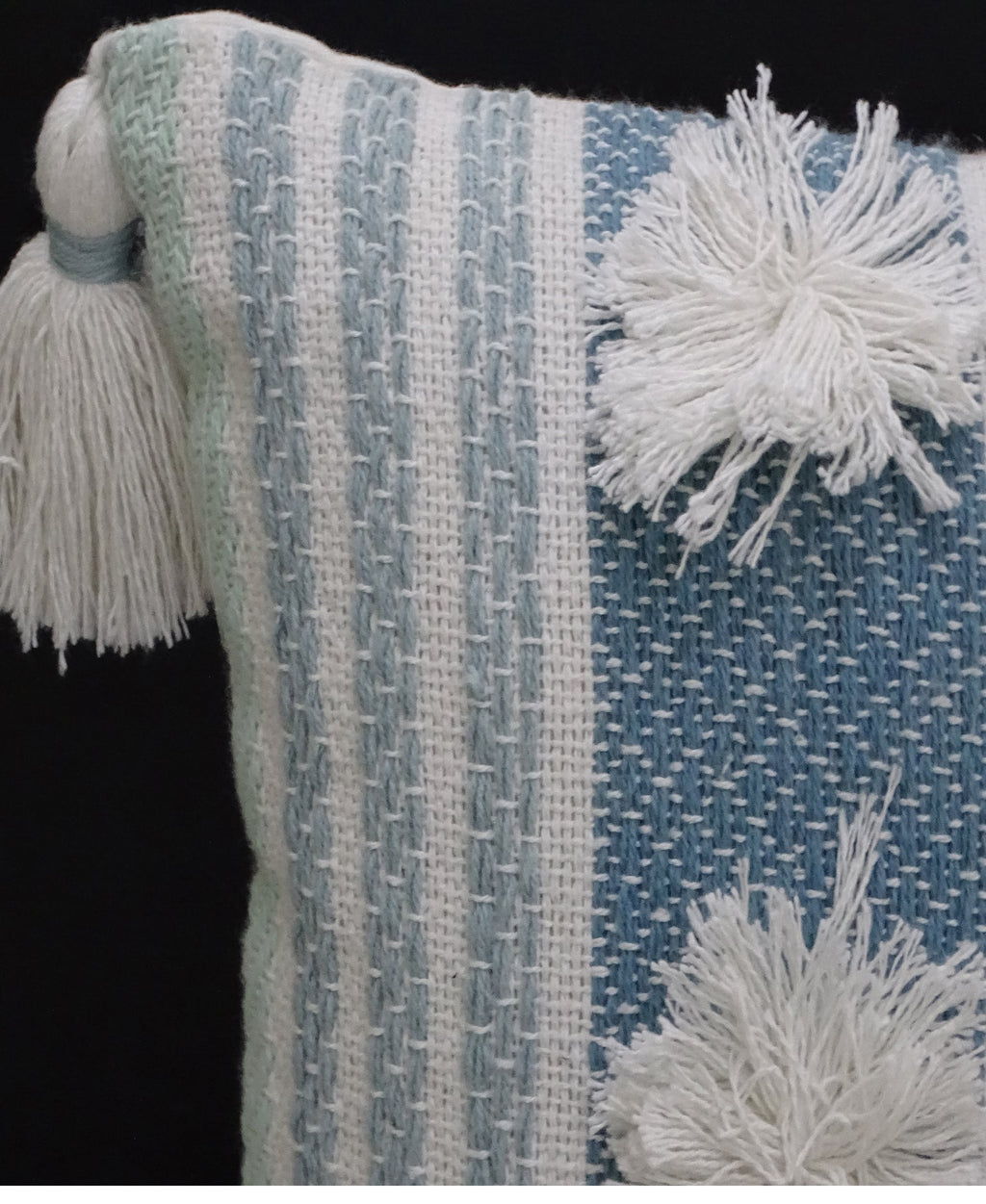 Accent Pillow with Large Poms and Corner Tassels 14" x 20" with Insert Vibhsa
