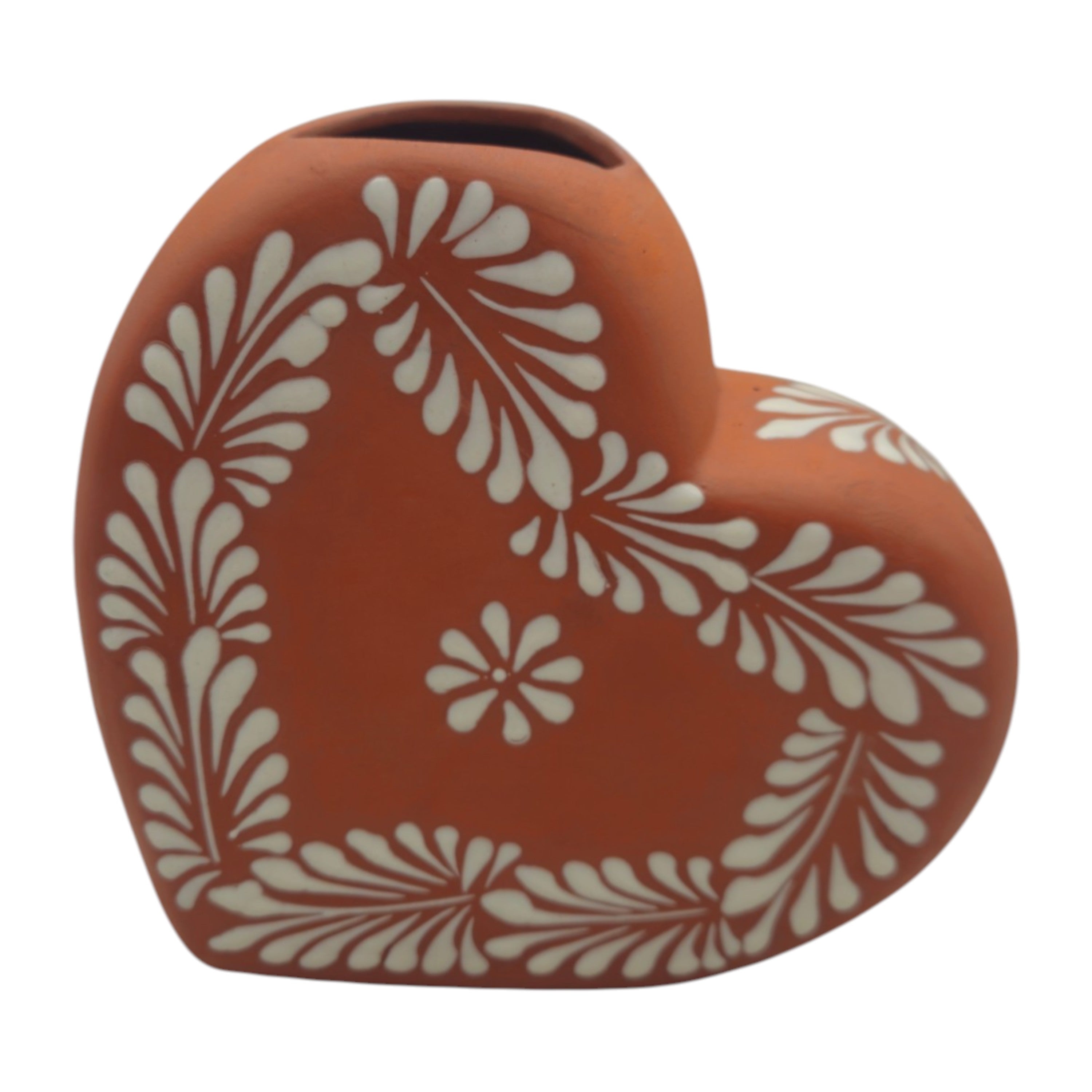 Brown & White Talavera Heart Vase | Hand-Painted Pottery The Talavera Hub