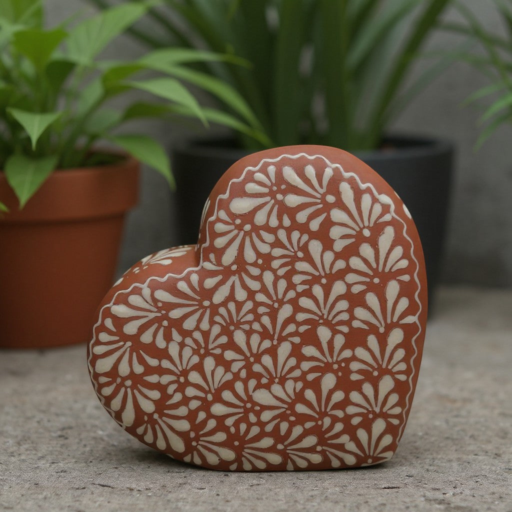 Brown & White Talavera Heart Vase | Hand-Painted Pottery The Talavera Hub