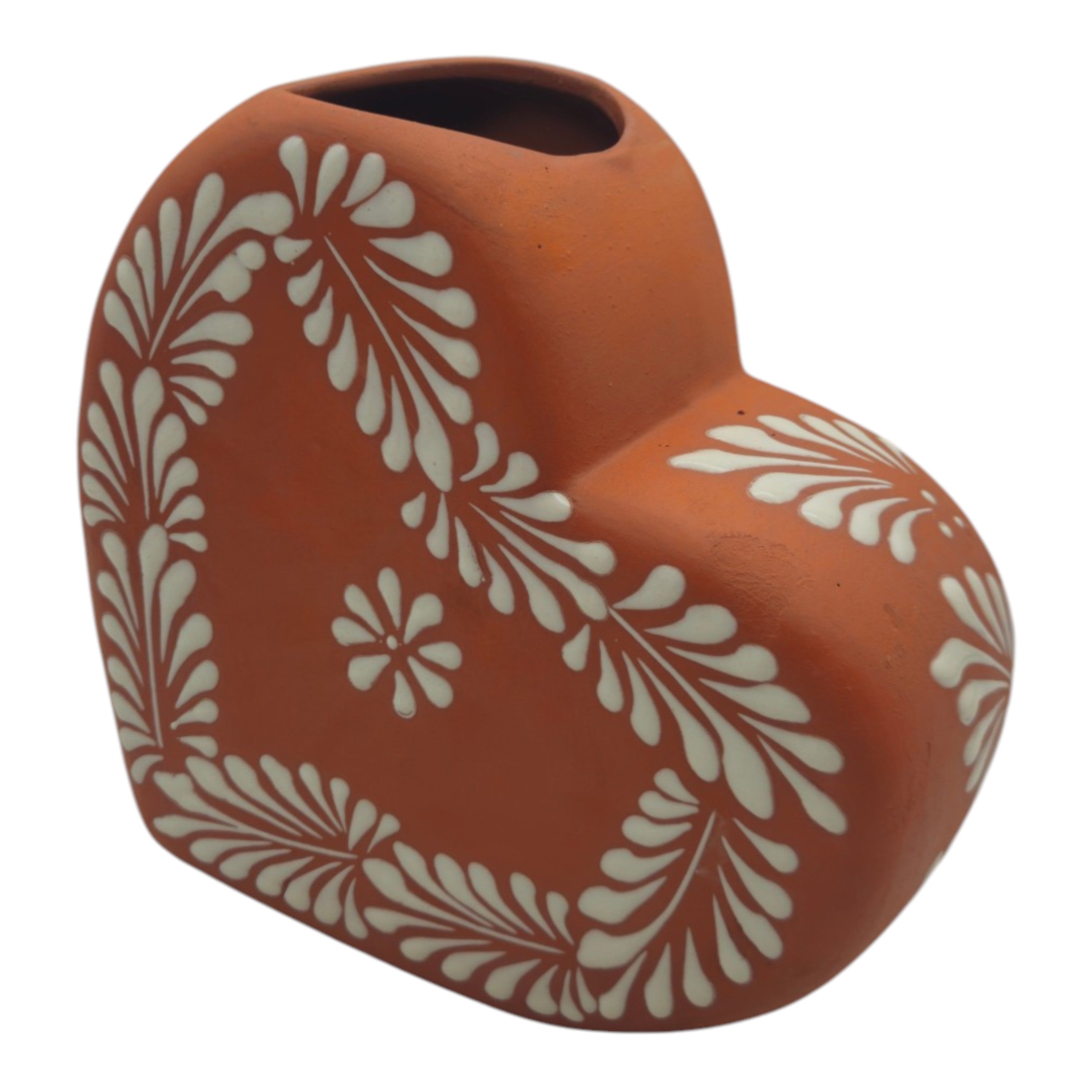 Brown & White Talavera Heart Vase | Hand-Painted Pottery The Talavera Hub