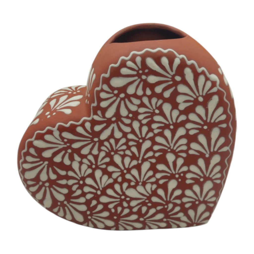 Brown & White Talavera Heart Vase | Hand-Painted Pottery The Talavera Hub