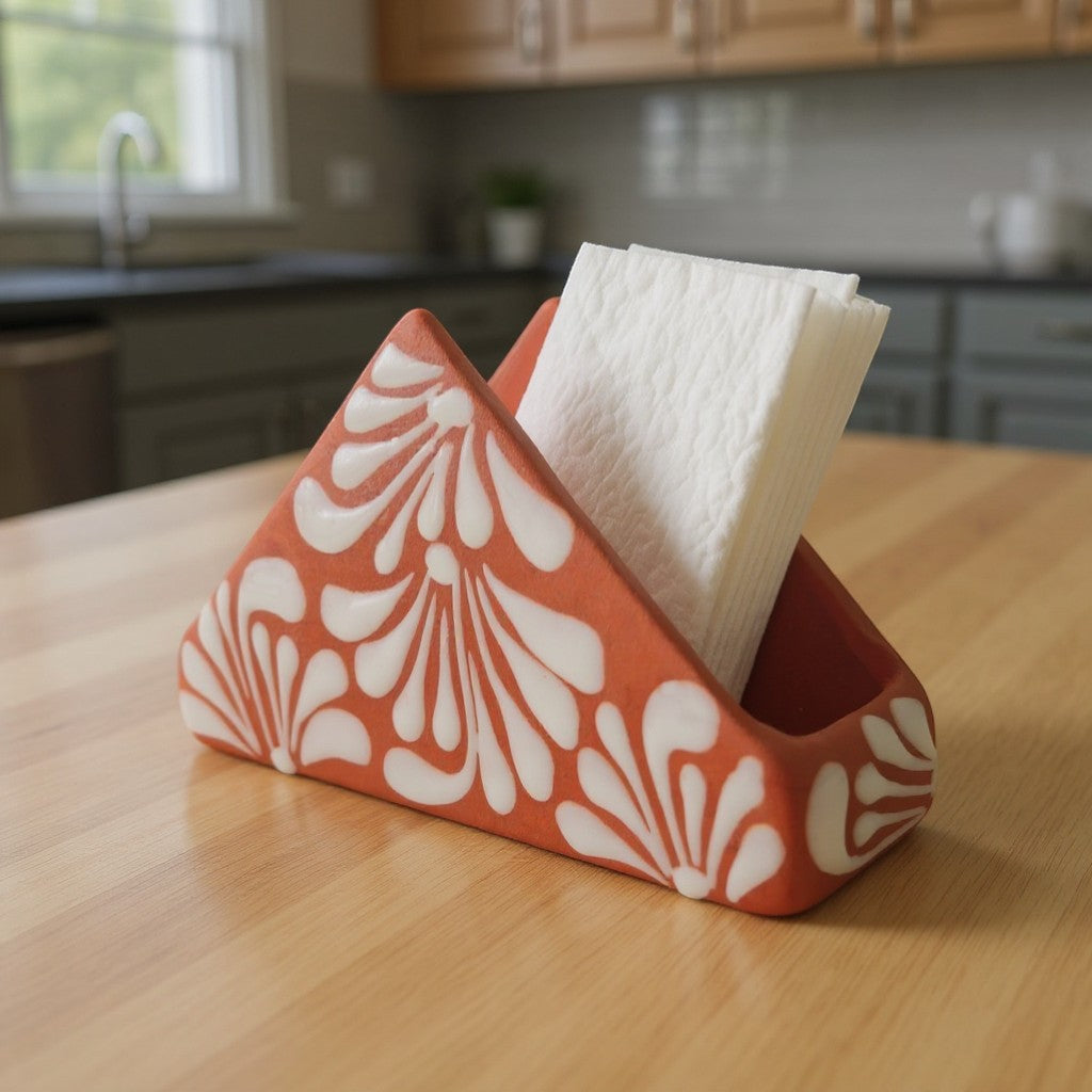 Brown & White Talavera Napkin Holder | Hand-Painted Mexican Decor The Talavera Hub