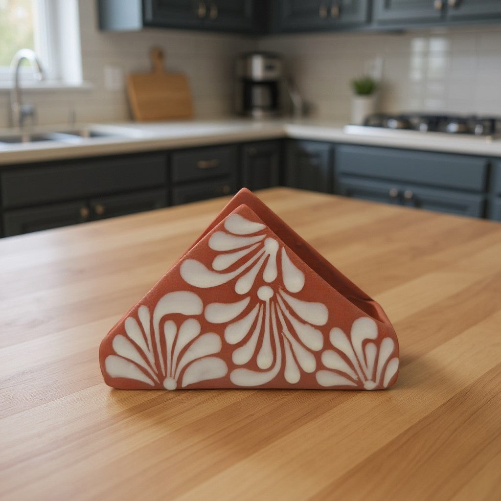 Brown & White Talavera Napkin Holder | Hand-Painted Mexican Decor The Talavera Hub
