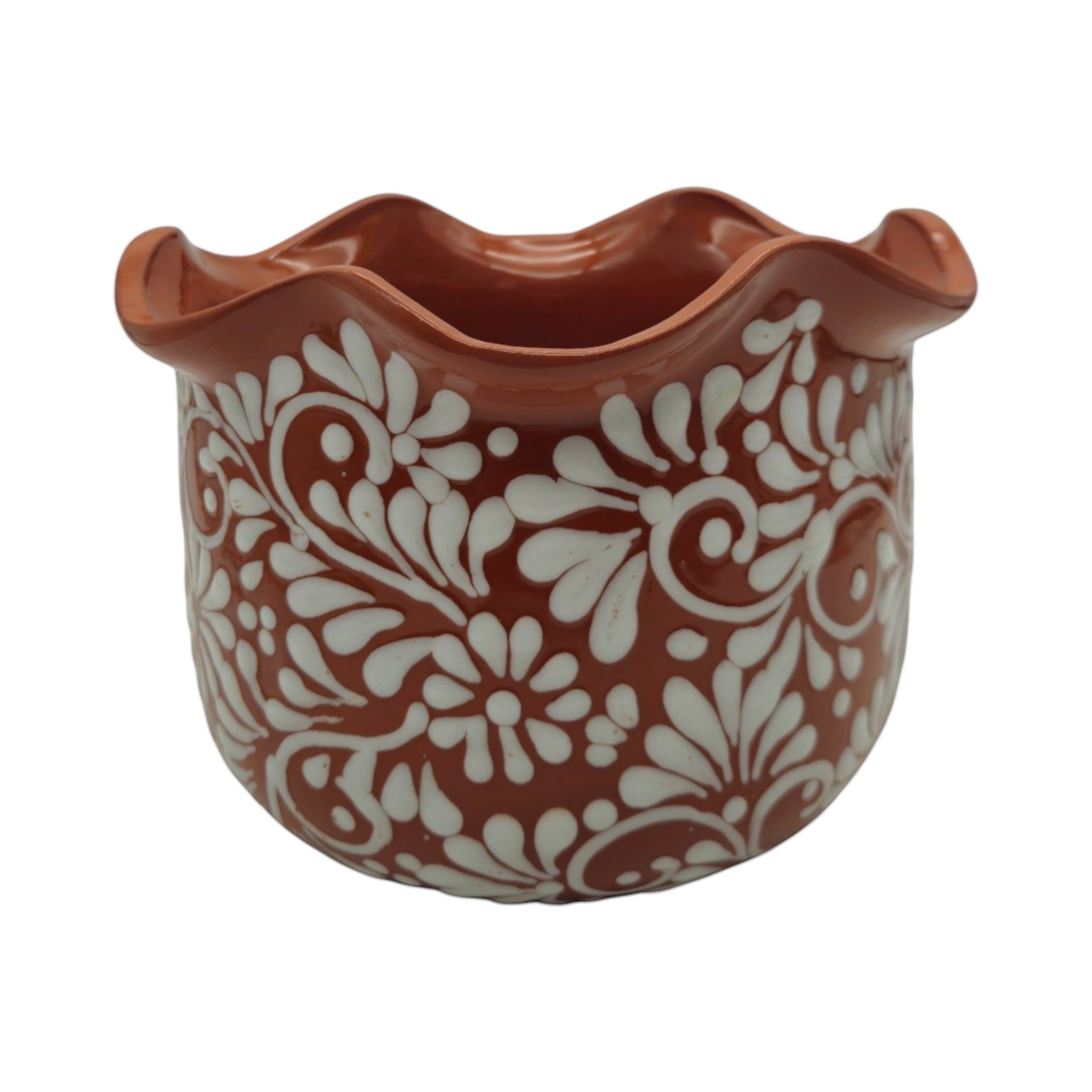 Brown & White Talavera Planter | Handcrafted Wavy Rim Pot The Talavera Hub