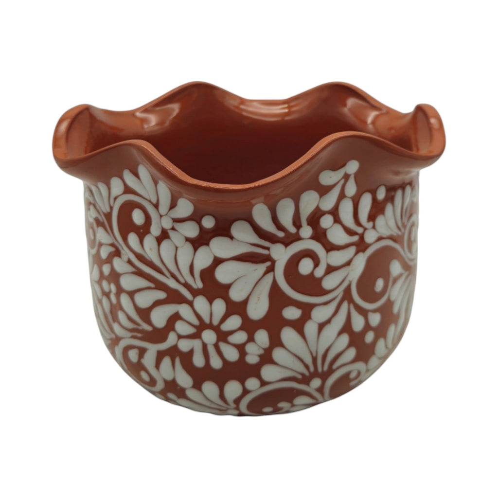 Brown & White Talavera Planter | Handcrafted Wavy Rim Pot The Talavera Hub