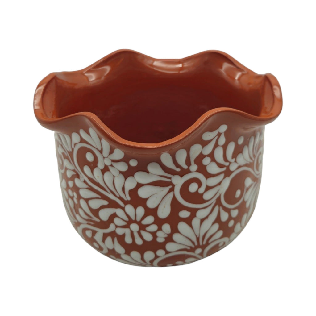 Brown & White Talavera Planter | Handcrafted Wavy Rim Pot The Talavera Hub