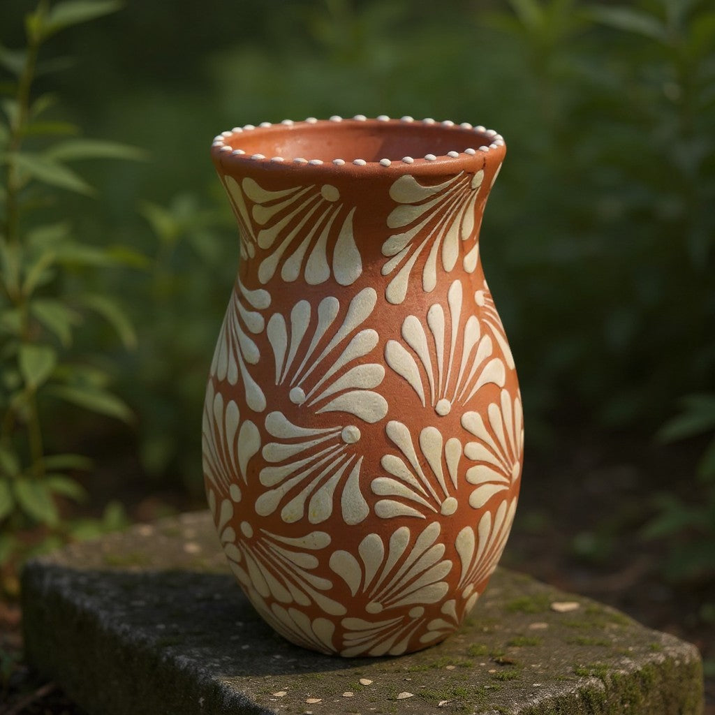 Brown & White Talavera Relief Vase | Hand-Painted Pottery The Talavera Hub