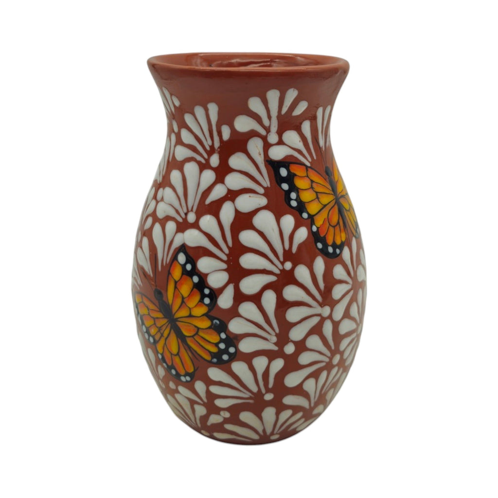 Brown & White Talavera Vase | Monarch Butterfly Relief Design The Talavera Hub