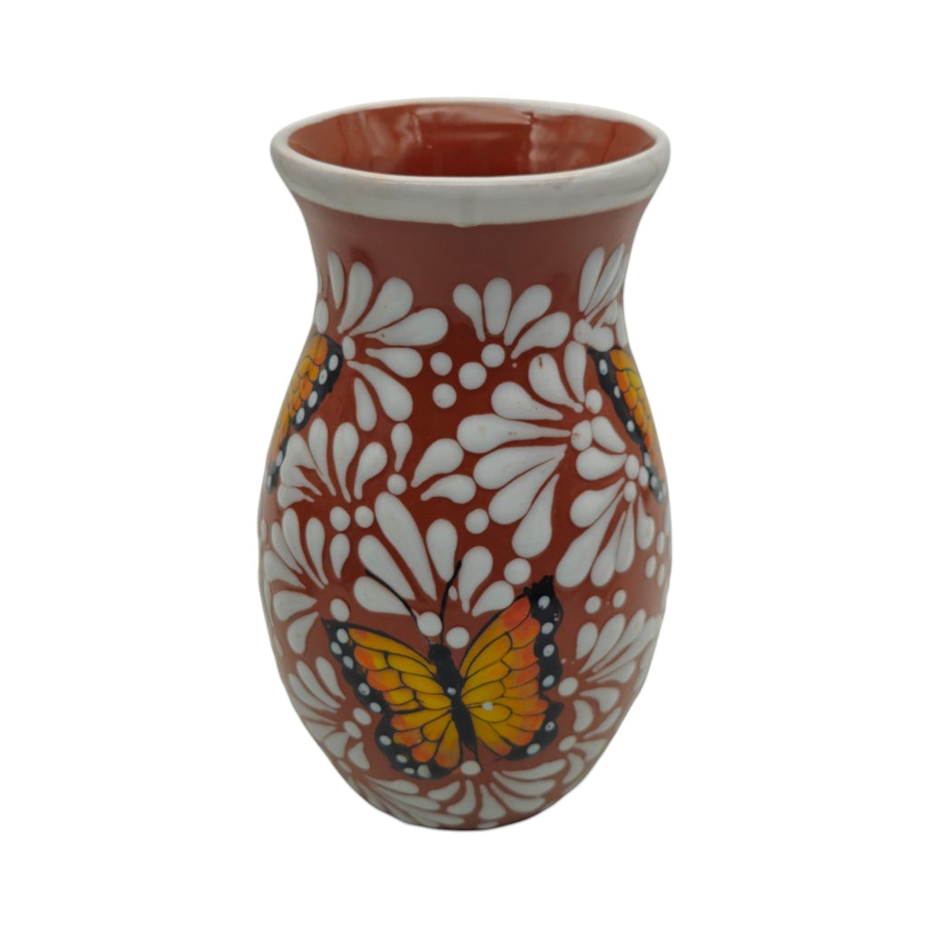 Brown & White Talavera Vase | Monarch Butterfly Relief Design The Talavera Hub