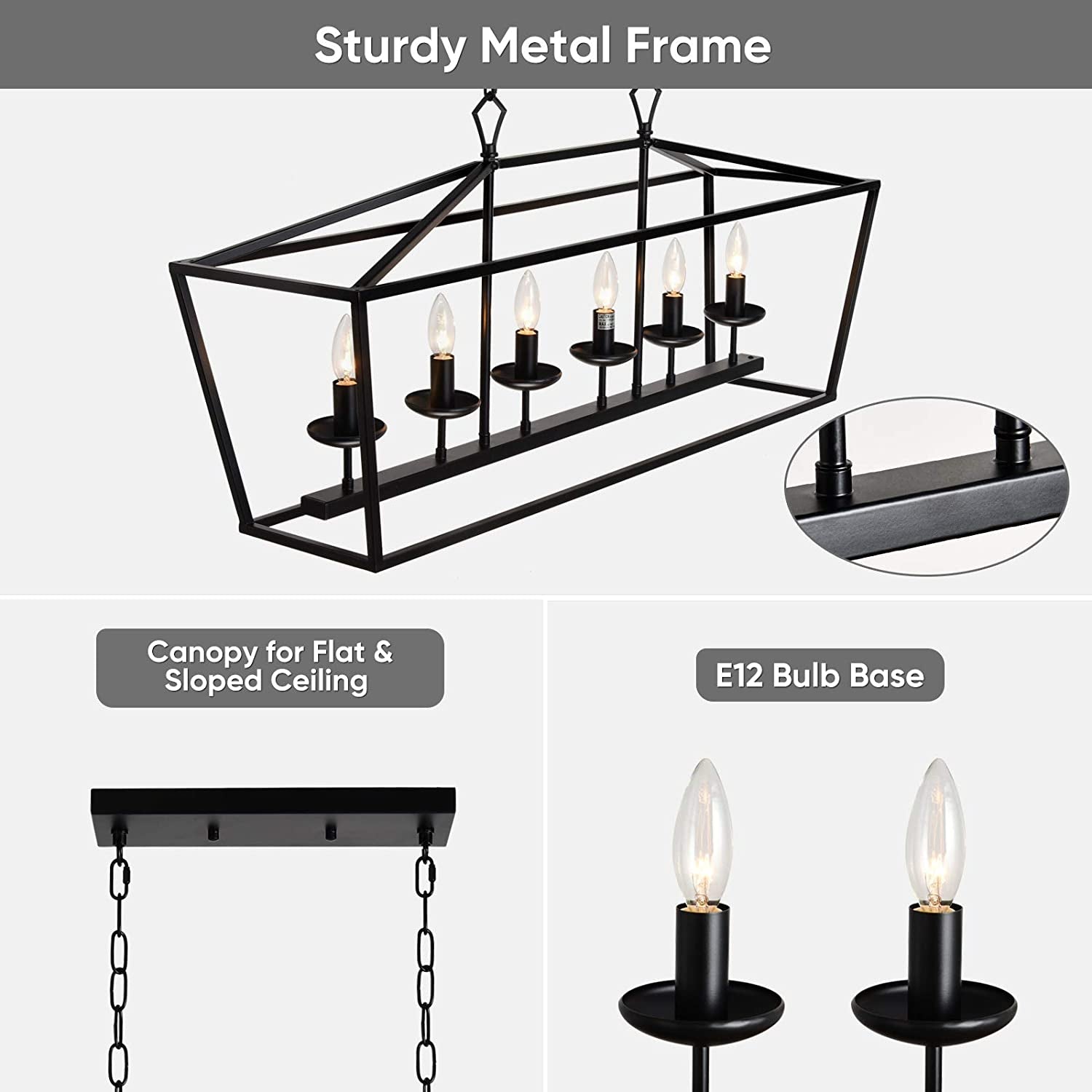 6-Light Black Linear Candle Chandelier Farmhouse Decor