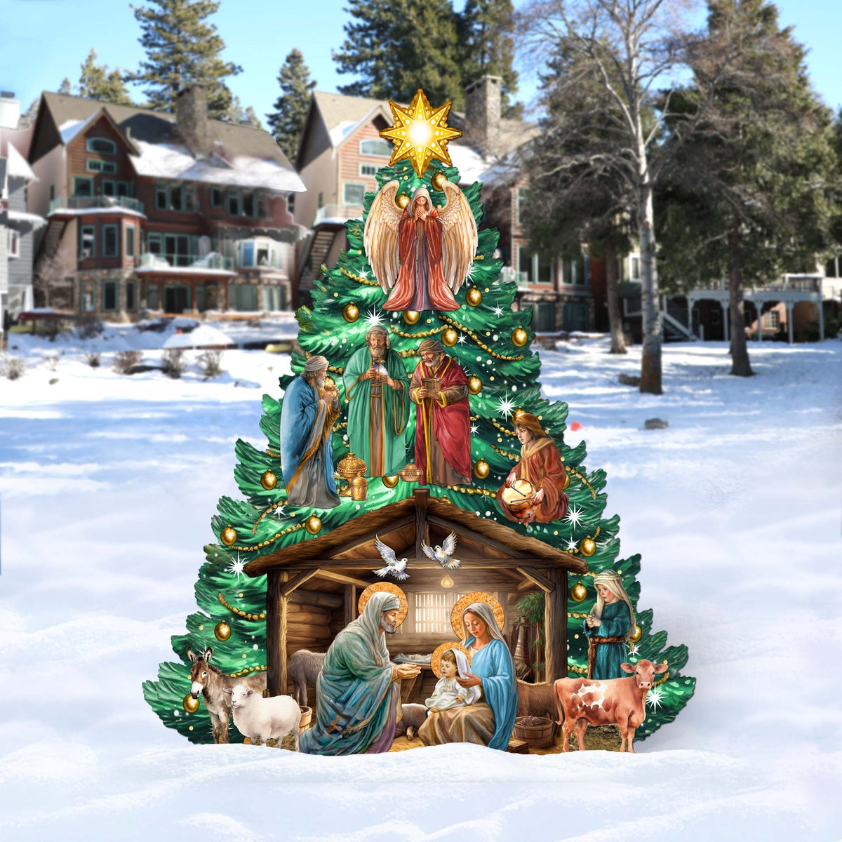Nativity-Themed Christmas Tree Outdoor Indoor Decor Wooden Christmas Decoration by G. Debrekht Christmas Decor - 8191503-3F G.DeBrekht