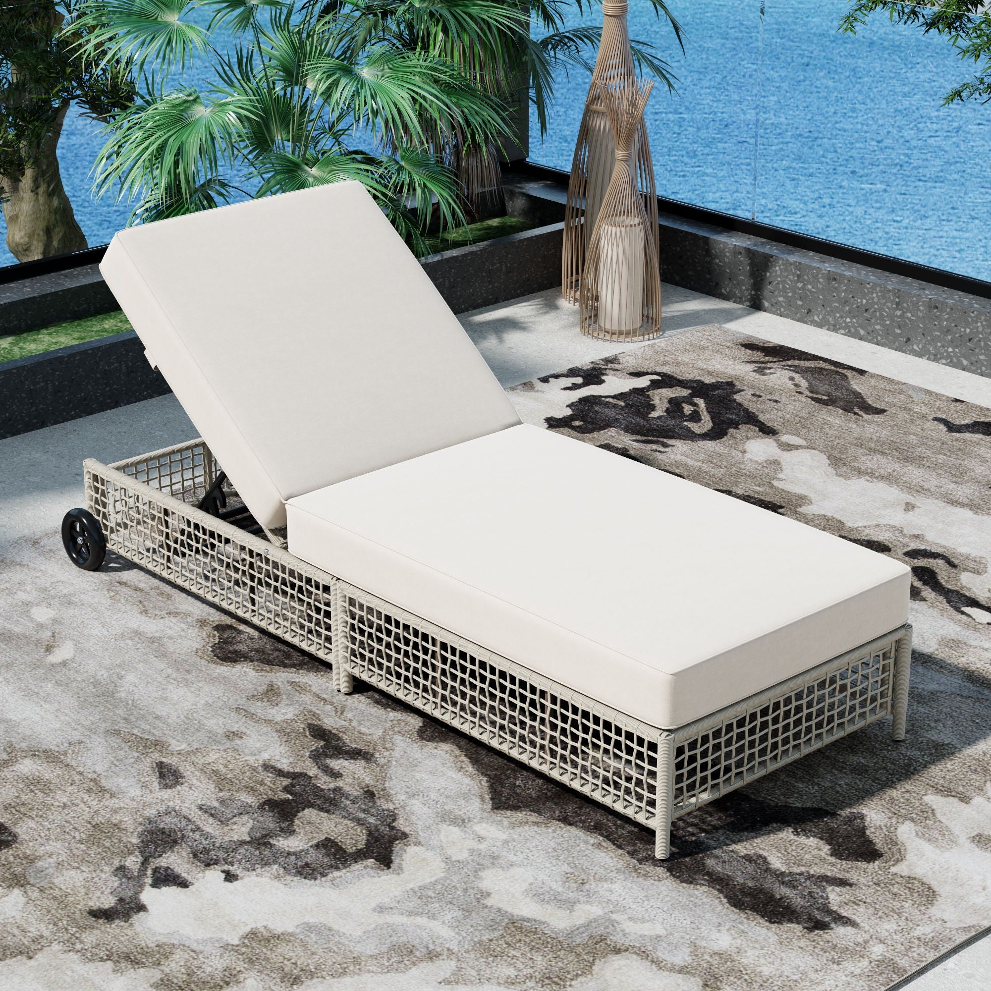 Outdoor Lounge Chair With 5 Position Backrest With Cushion And Wheels Unique Piece Furniture