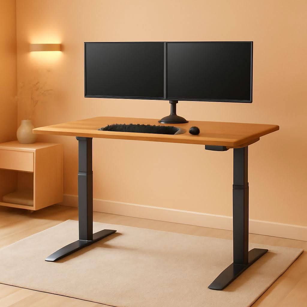 Electric Standing Desk 60 Inch With Butcher Block Top ShipItFurniture
