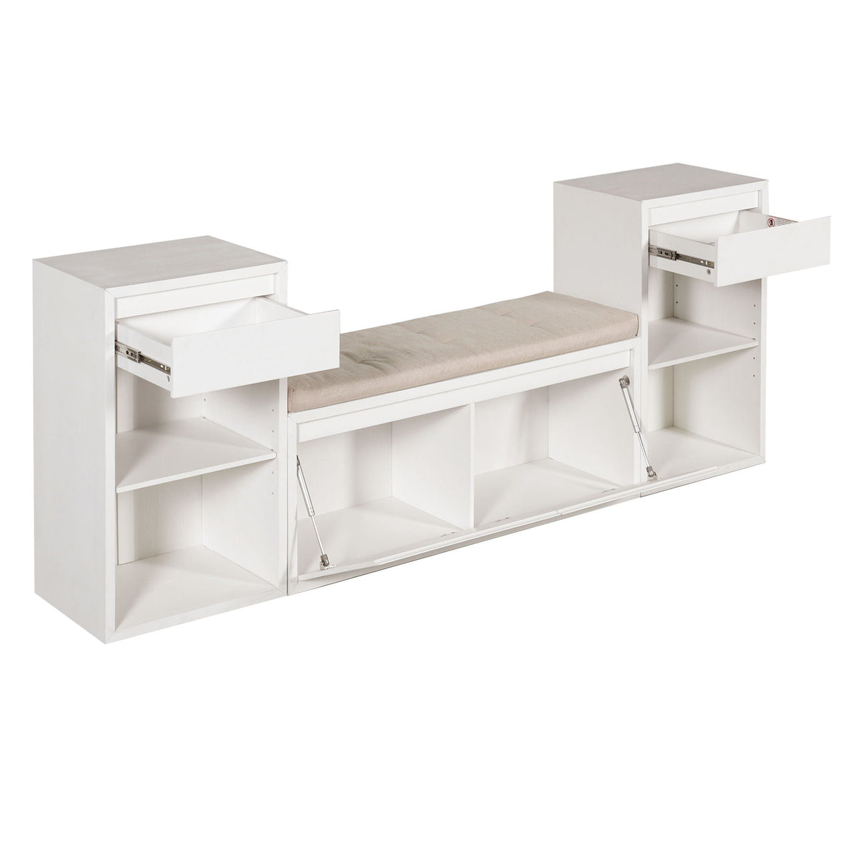 Entryway Storage Bench With Cushion, Drawers & Open Shelves Unique Piece Furniture