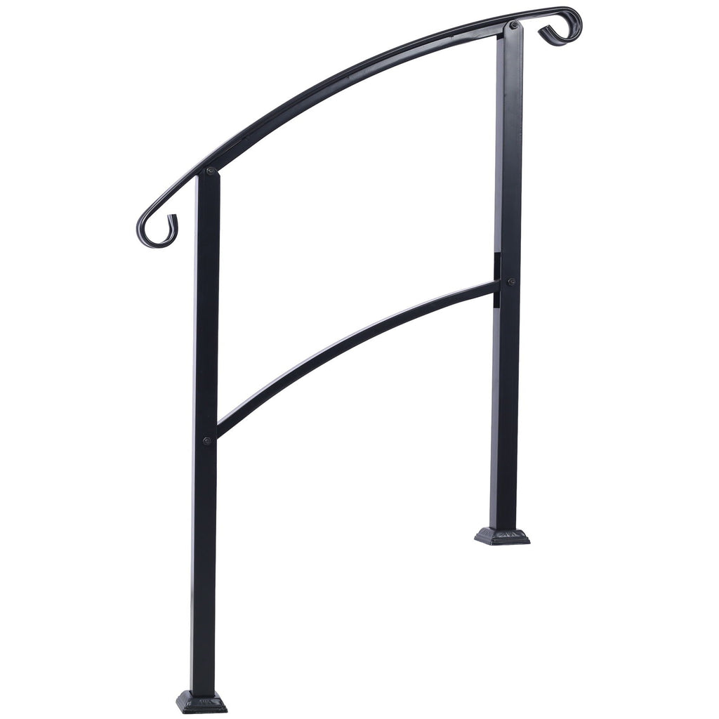 Handrails For Outdoor Steps, Fit 1 Or 3 Steps Outdoor Stair Railing, Flexible Front Porch Hand Rail, Transitional Handrails For Concrete Steps Or Wooden Stairs - Black Unique Piece Furniture
