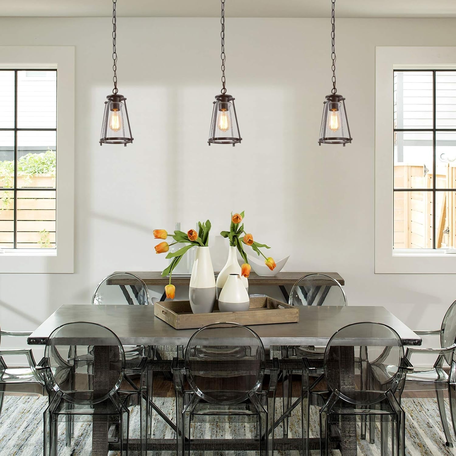 Farmhouse Pendant Lighting with Seeded Glass Shade Farmhouse Decor