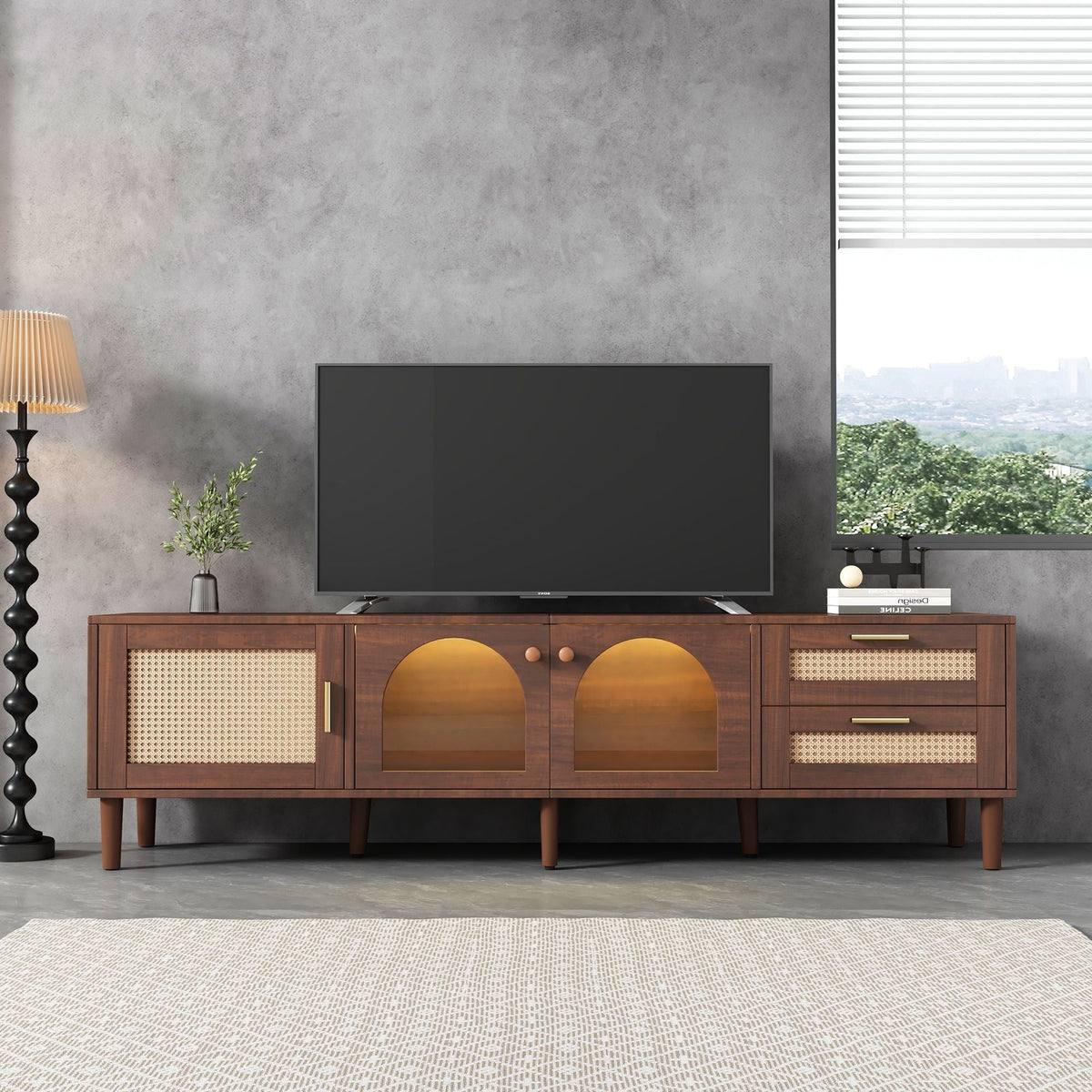 TV Stand With App-Controlled LED Lights, 2 Drawers & Door Storage Unique Piece Furniture