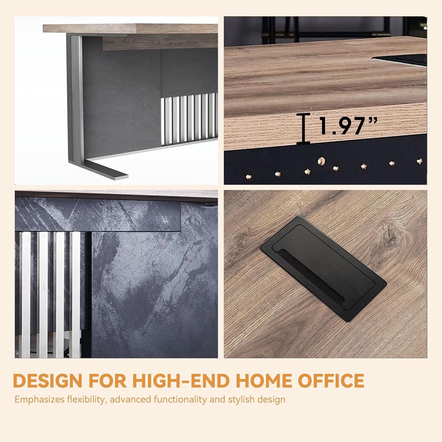 63 Inch Executive Office Desk Stainless Steel Frame ShipItFurniture