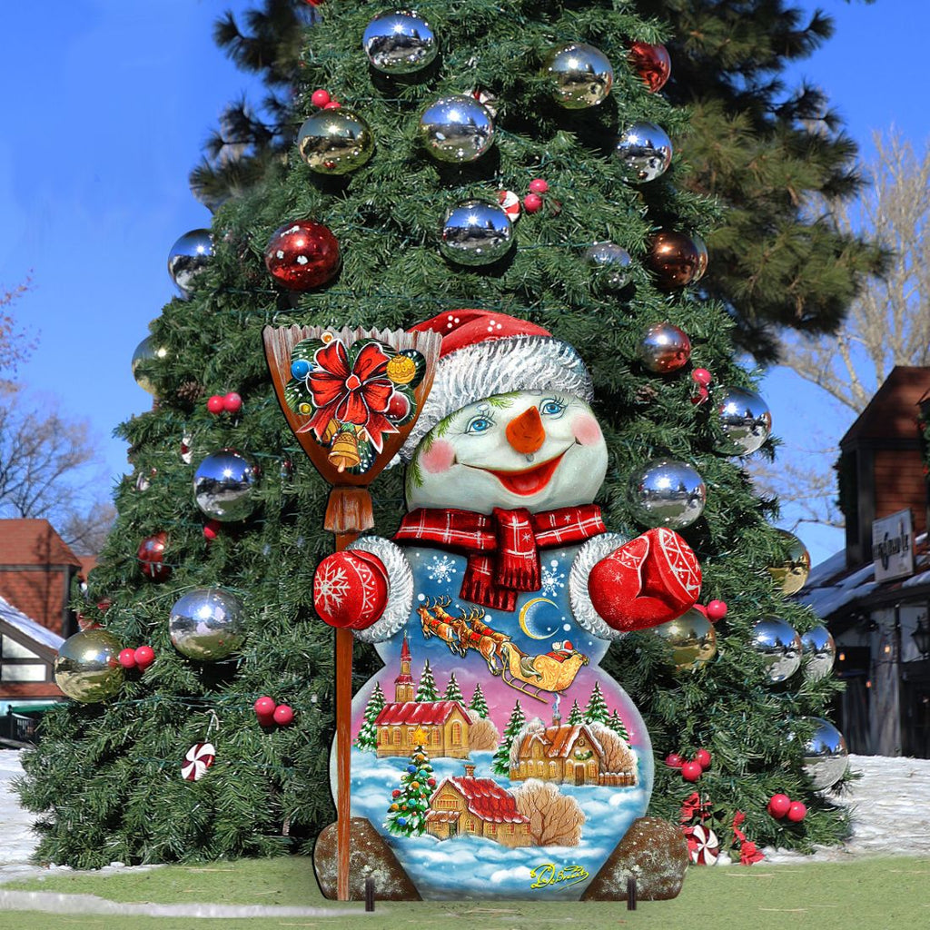 Santa In the Night Sky Snowman Christmas Outdoor Decor by G. DeBrekht - Christmas Santa Snowman Decor - 818158F G.DeBrekht