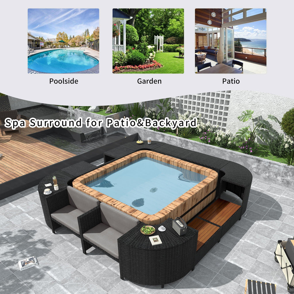 Spa Surround Spa Frame Quadrilateral Outdoor Rattan Sectional Sofa Set With Mini Sofa, Wooden Seats And Storage Spaces Unique Piece Furniture