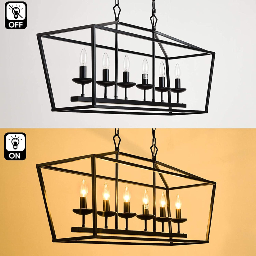 6-Light Black Linear Candle Chandelier Farmhouse Decor