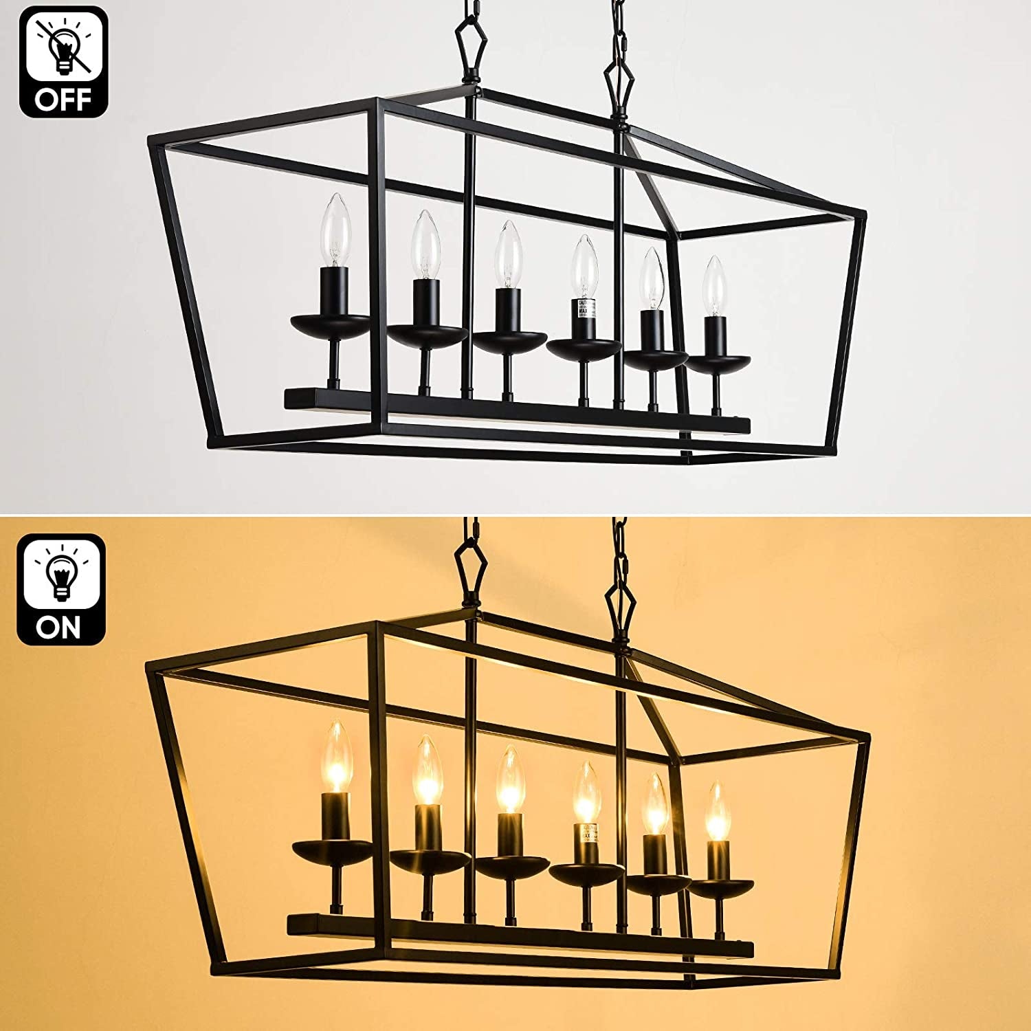 6-Light Black Linear Candle Chandelier Farmhouse Decor