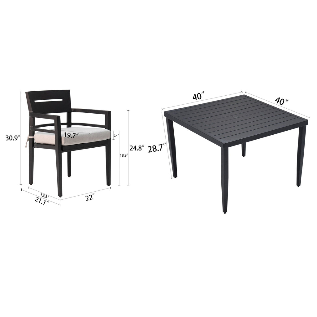 Outdoor Modern Dining Set, Chairs Sunbrella Cushioned And Dining Table With Umbrella Hole Unique Piece Furniture
